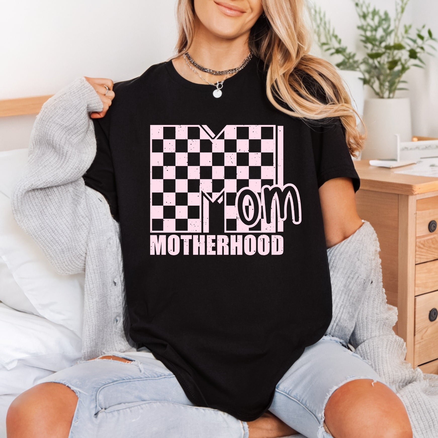 Retro Mom Motherhood Checkered Mom Vintage Ready to Press DTF Transfer for Dtf