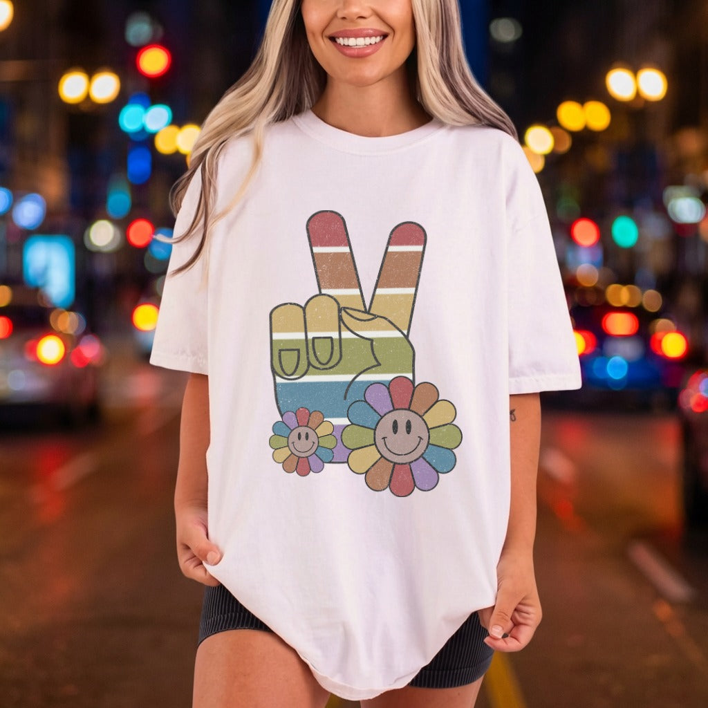 Retro Peace Sign Smiley Vintage Retro Ready to Press DTF Transfer for Dtf