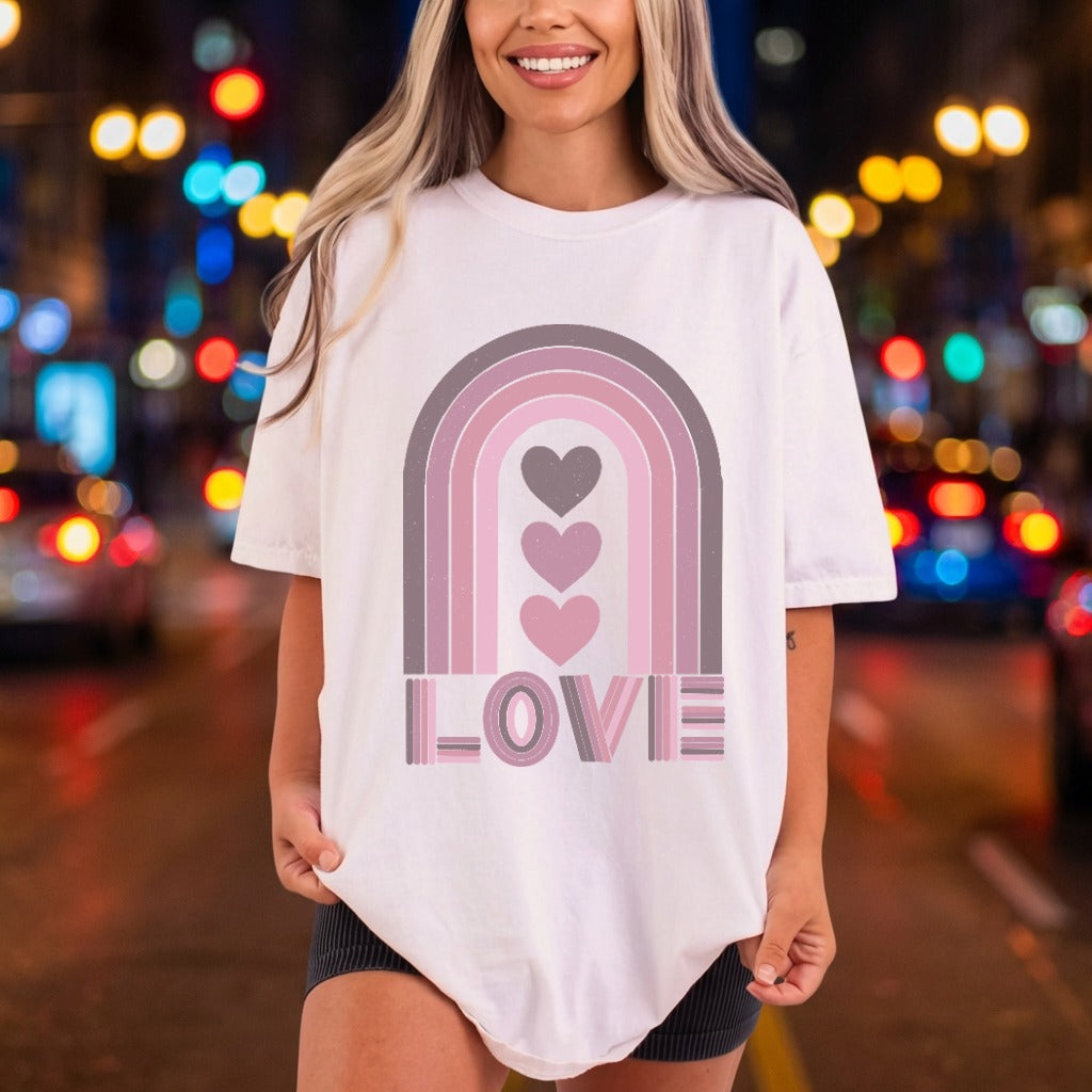 Retro Rainbow Love Hearts Valentine Vintage Ready to Press DTF Transfer for Dtf