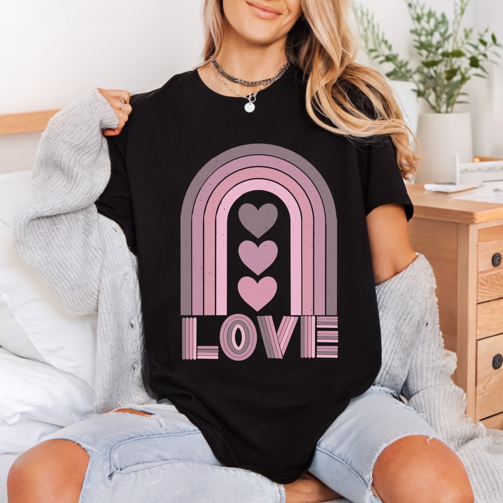 Retro Rainbow Love Hearts Valentine Vintage Ready to Press DTF Transfer for Dtf