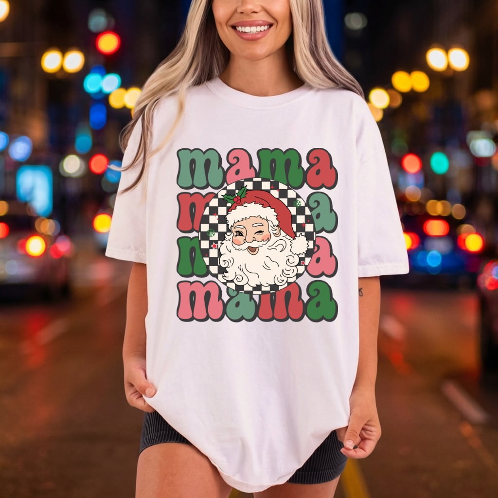 Retro Santa Mama Groovy Christmas Mom Ready to Press DTF Transfer for Dtf