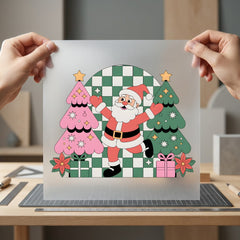 Retro Santa Trees Groovy Christmas Retro Ready to Press DTF Transfer for Dtf