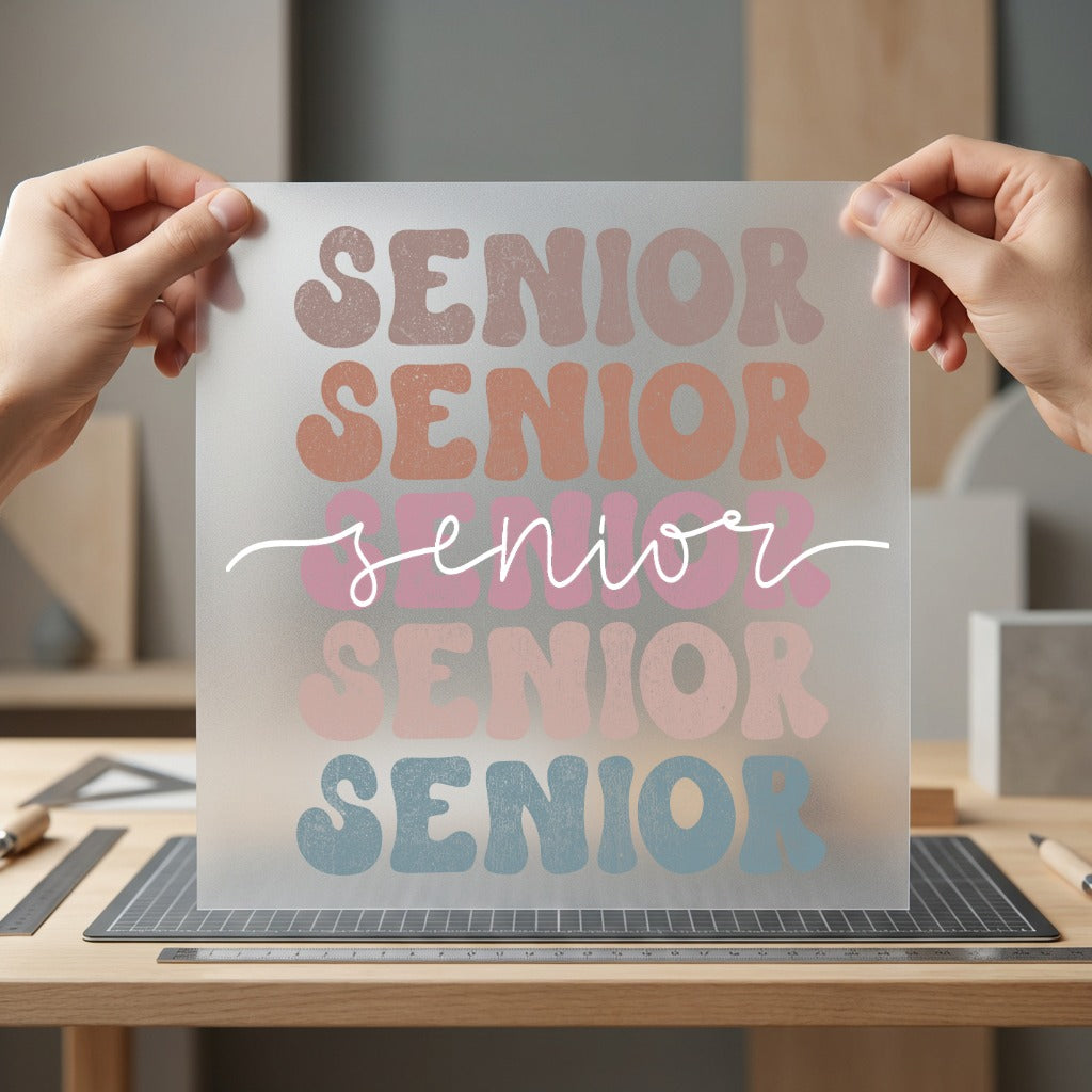 Retro Senior Bubble Letters Vintage Retro Ready to Press DTF Transfer for Dtf