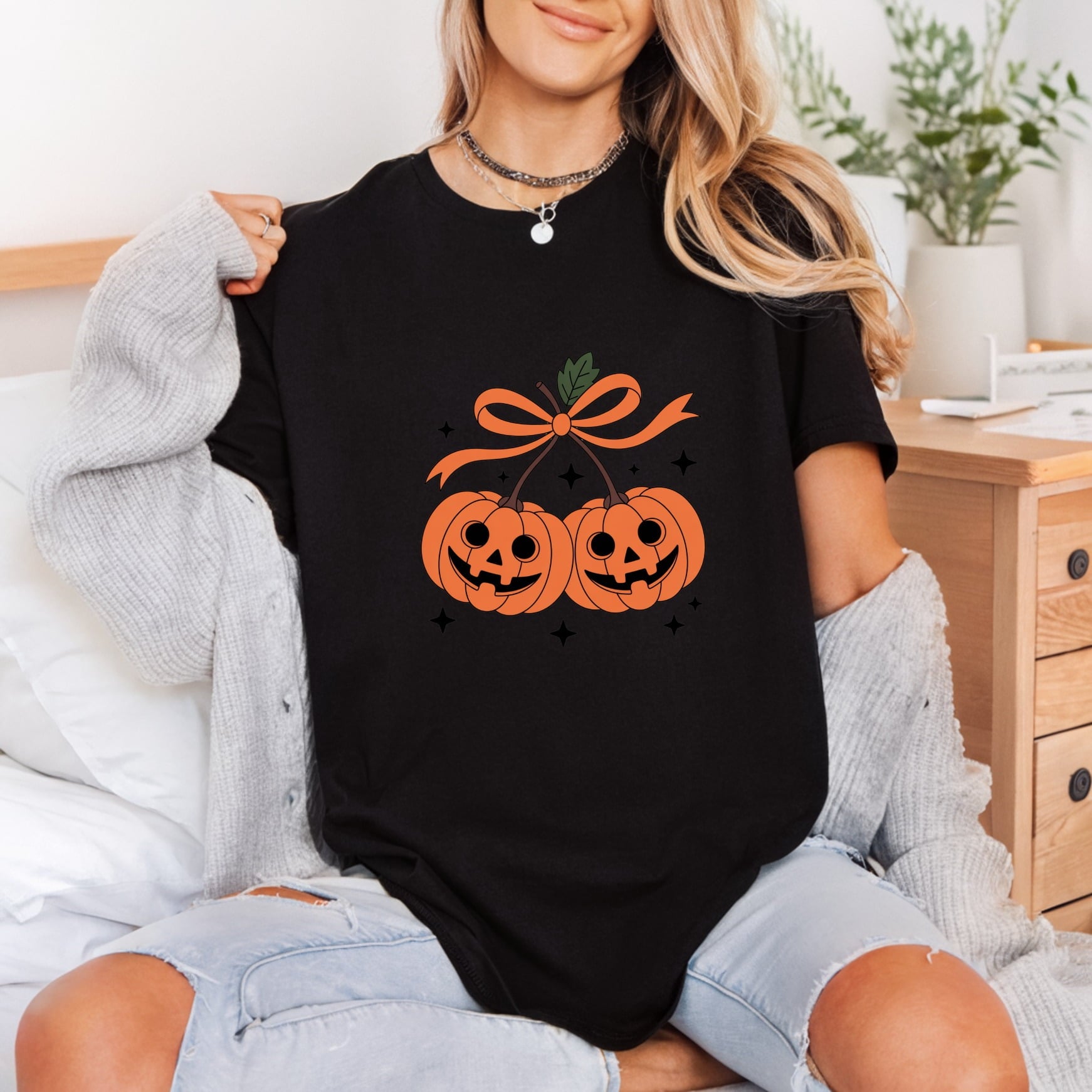 Retro Spooky Pumpkin Cherries Halloween Retro Ready to Press DTF Transfer for Dtf