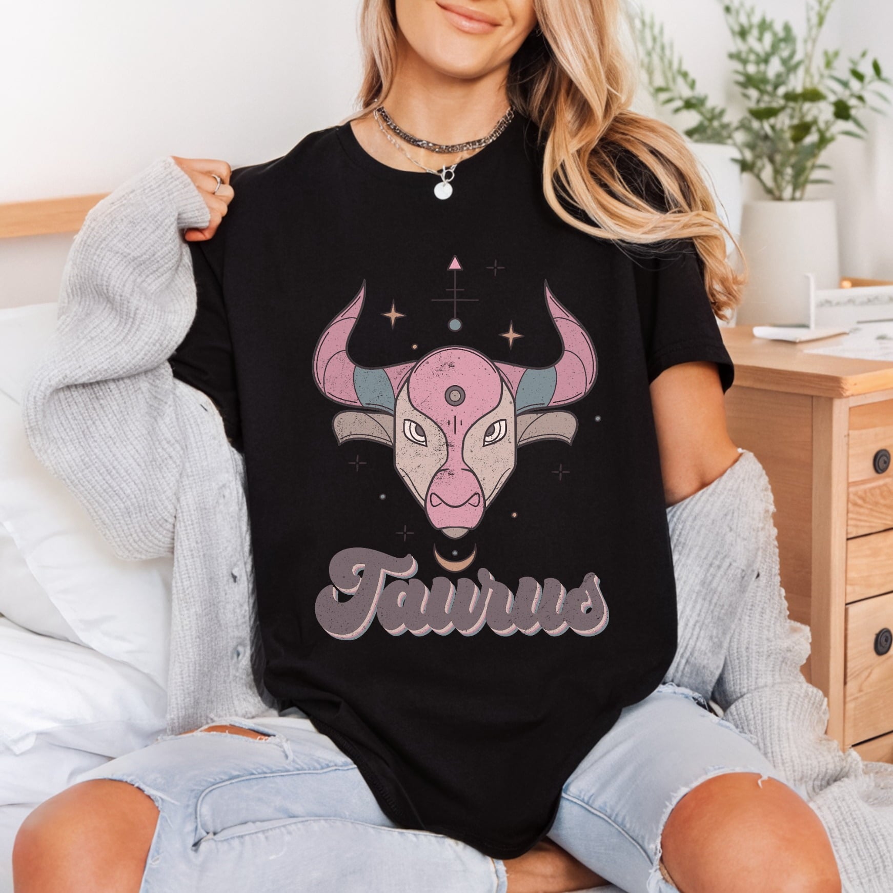 Retro Taurus Zodiac Mystical Vintage Retro Ready to Press DTF Transfer for Dtf