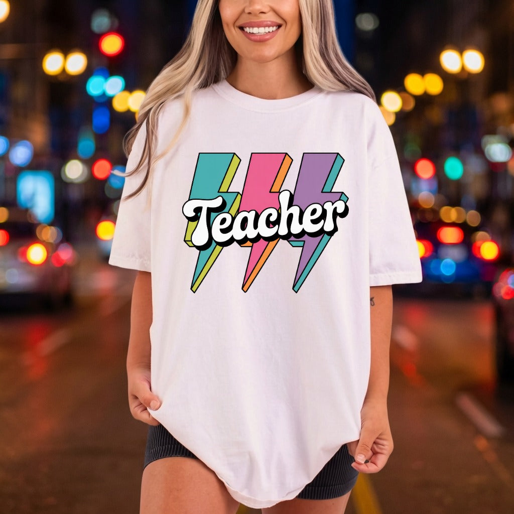 Retro Teacher Lightning Bolts Teacher Retro Ready to Press DTF Transfer for Dtf