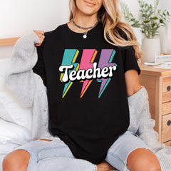 Retro Teacher Lightning Bolts Teacher Retro Ready to Press DTF Transfer for Dtf