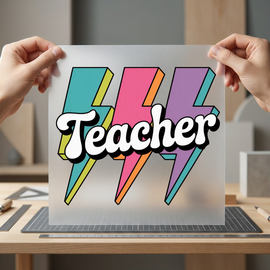 Retro Teacher Lightning Bolts Teacher Retro Ready to Press DTF Transfer for Dtf