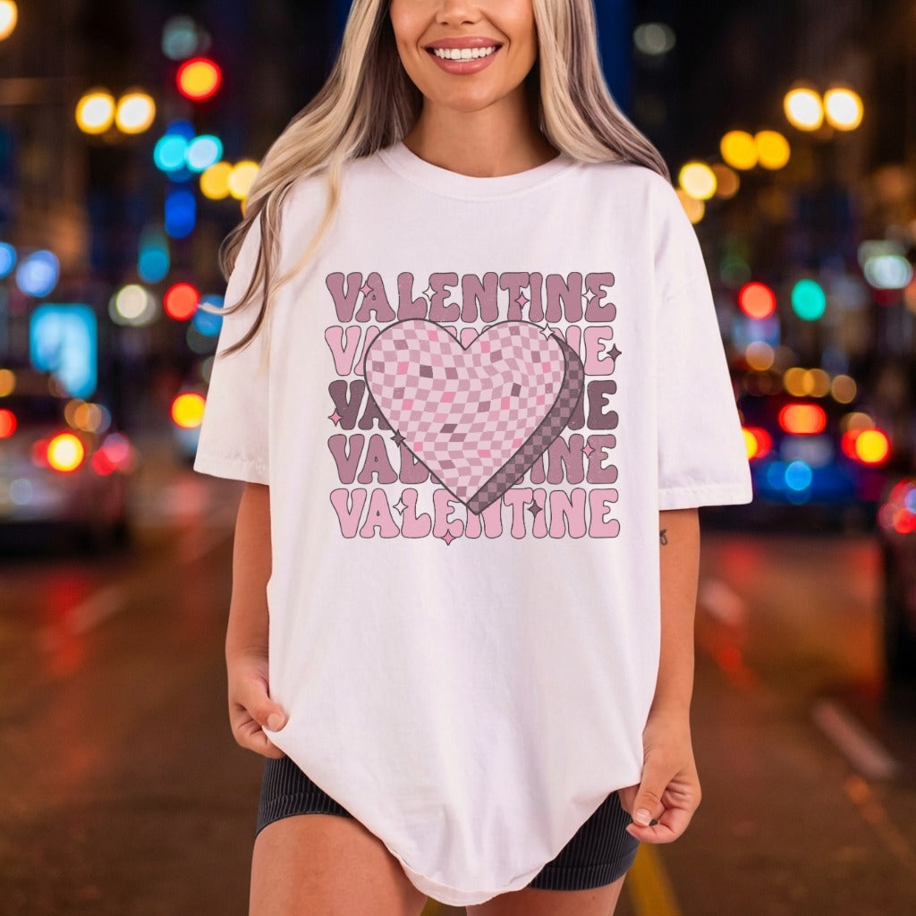 Retro Valentine Heart Checkerboard Valentine Vintage Ready to Press DTF Transfer for Dtf