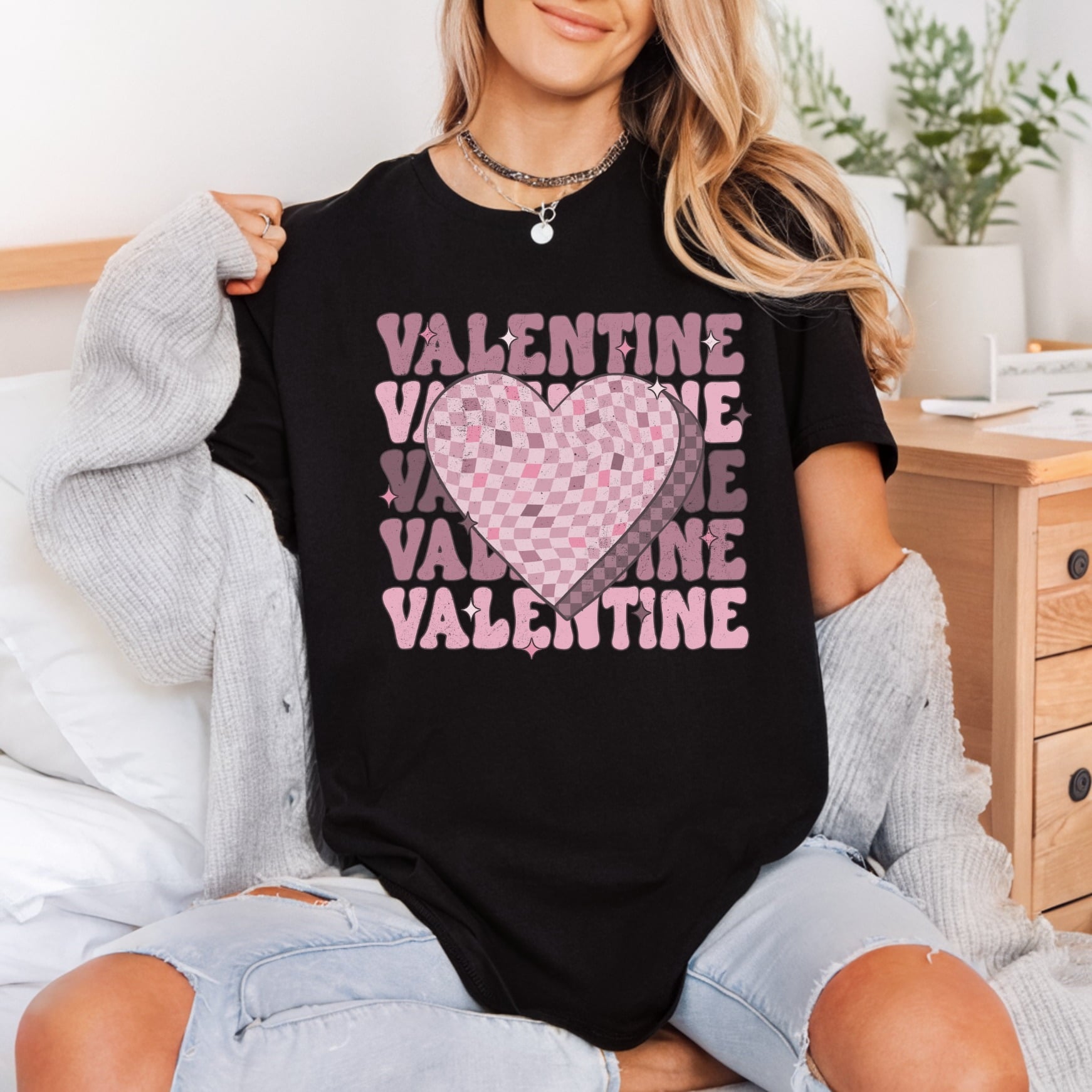 Retro Valentine Heart Checkerboard Valentine Vintage Ready to Press DTF Transfer for Dtf