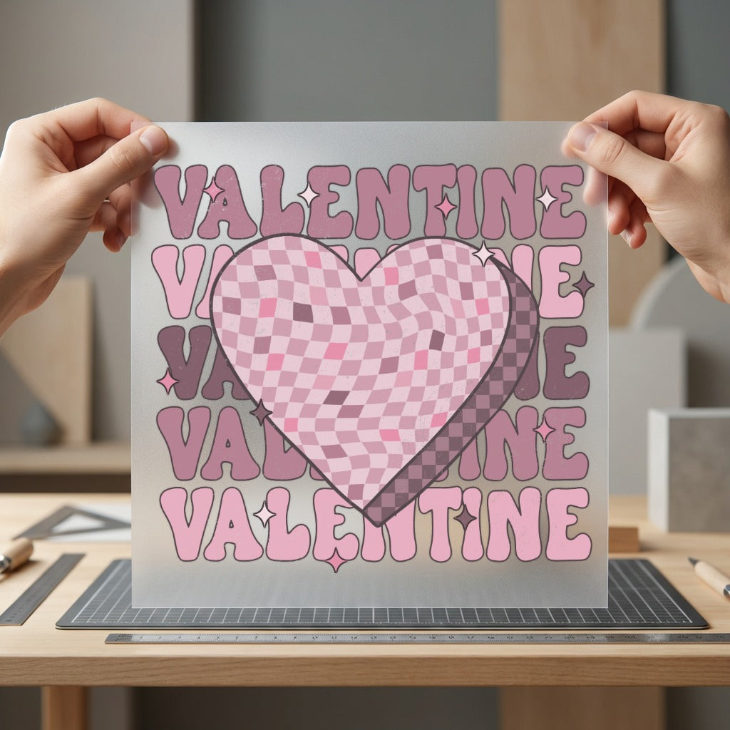 Retro Valentine Heart Checkerboard Valentine Vintage Ready to Press DTF Transfer for Dtf