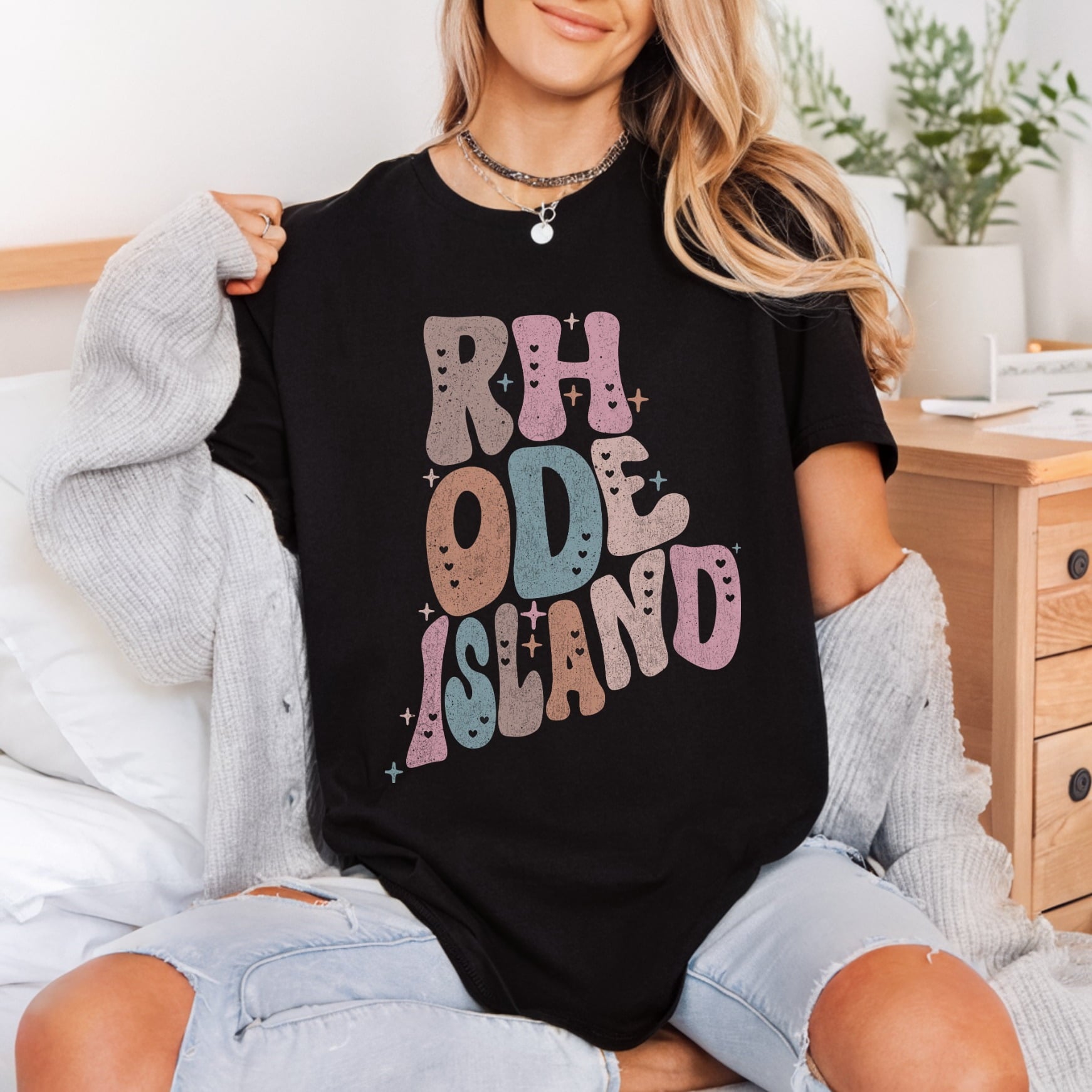 Rhode Island Retro Puff Usa Retro Ready to Press DTF Transfer for Dtf