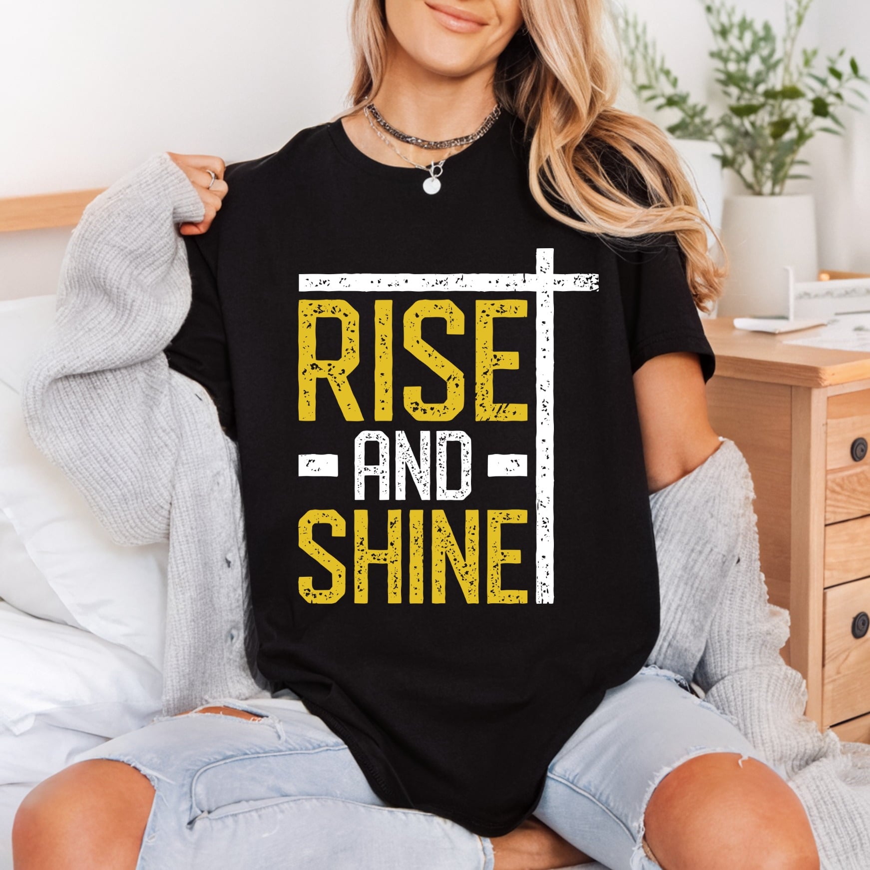 Rise Shine Cross Retro Christian Faith Ready to Press DTF Transfer for Dtf