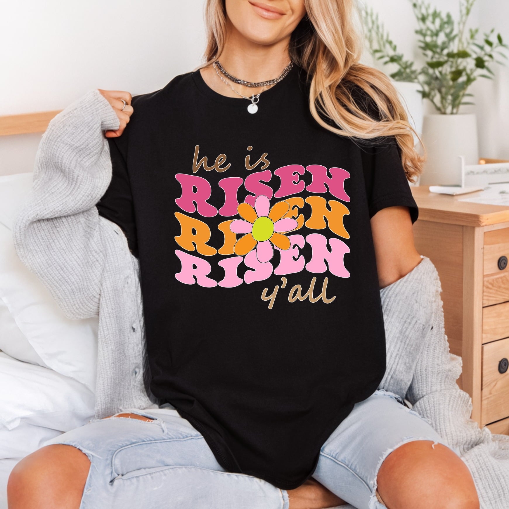 Risen All Retro Daisy Christian Faith Ready to Press DTF Transfer for Dtf