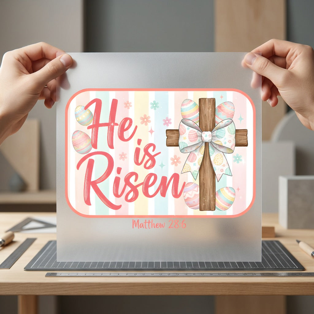 Risen Cross Easter Eggs Christian Faith Ready to Press DTF Transfer for Dtf