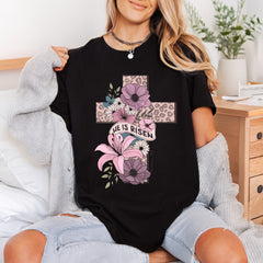 Risen Floral Cross Christian Christian Faith Ready to Press DTF Transfer for Dtf