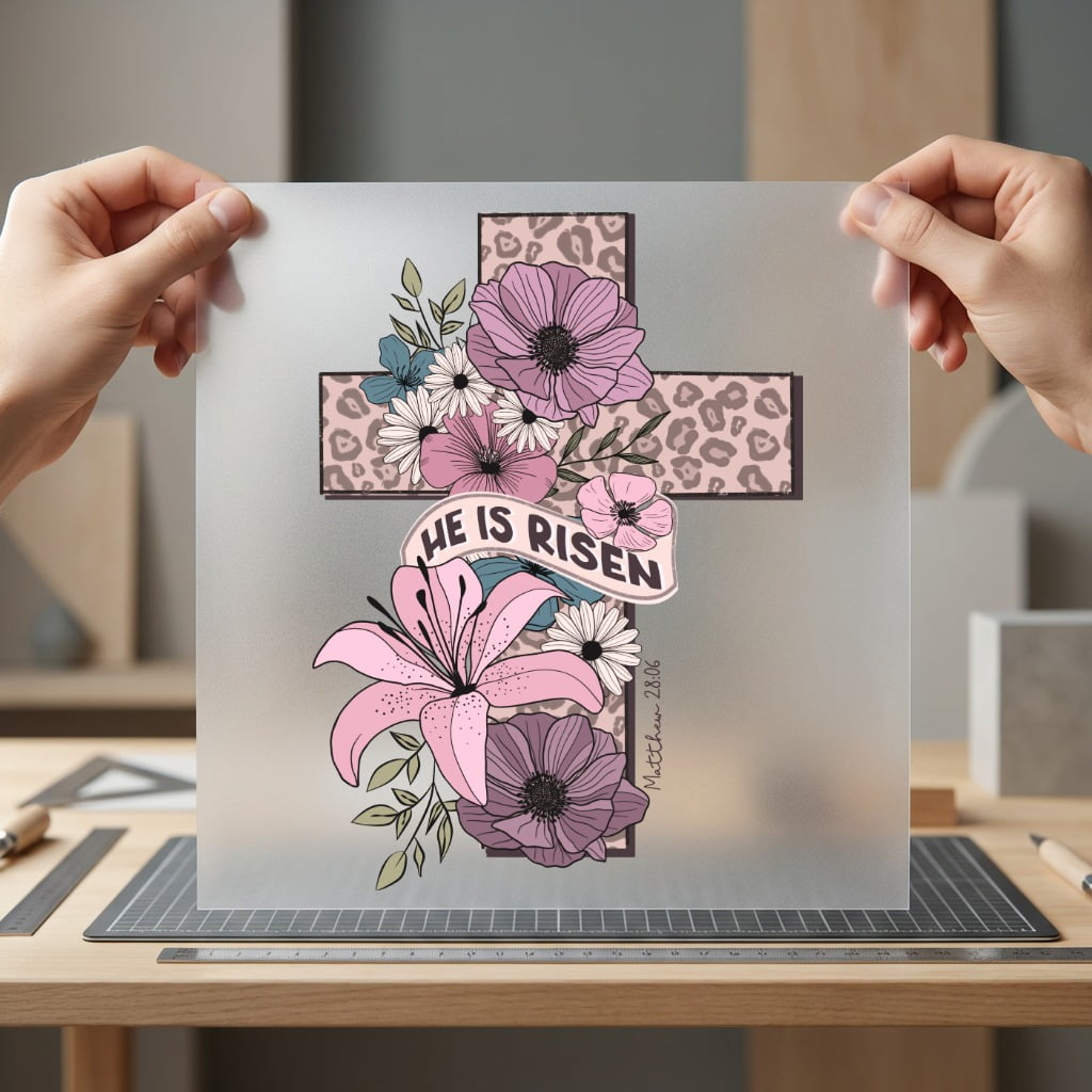 Risen Floral Cross Christian Christian Faith Ready to Press DTF Transfer for Dtf