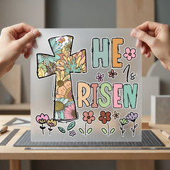 Risen Floral Cross Spring Christian Faith Ready to Press DTF Transfer for Dtf