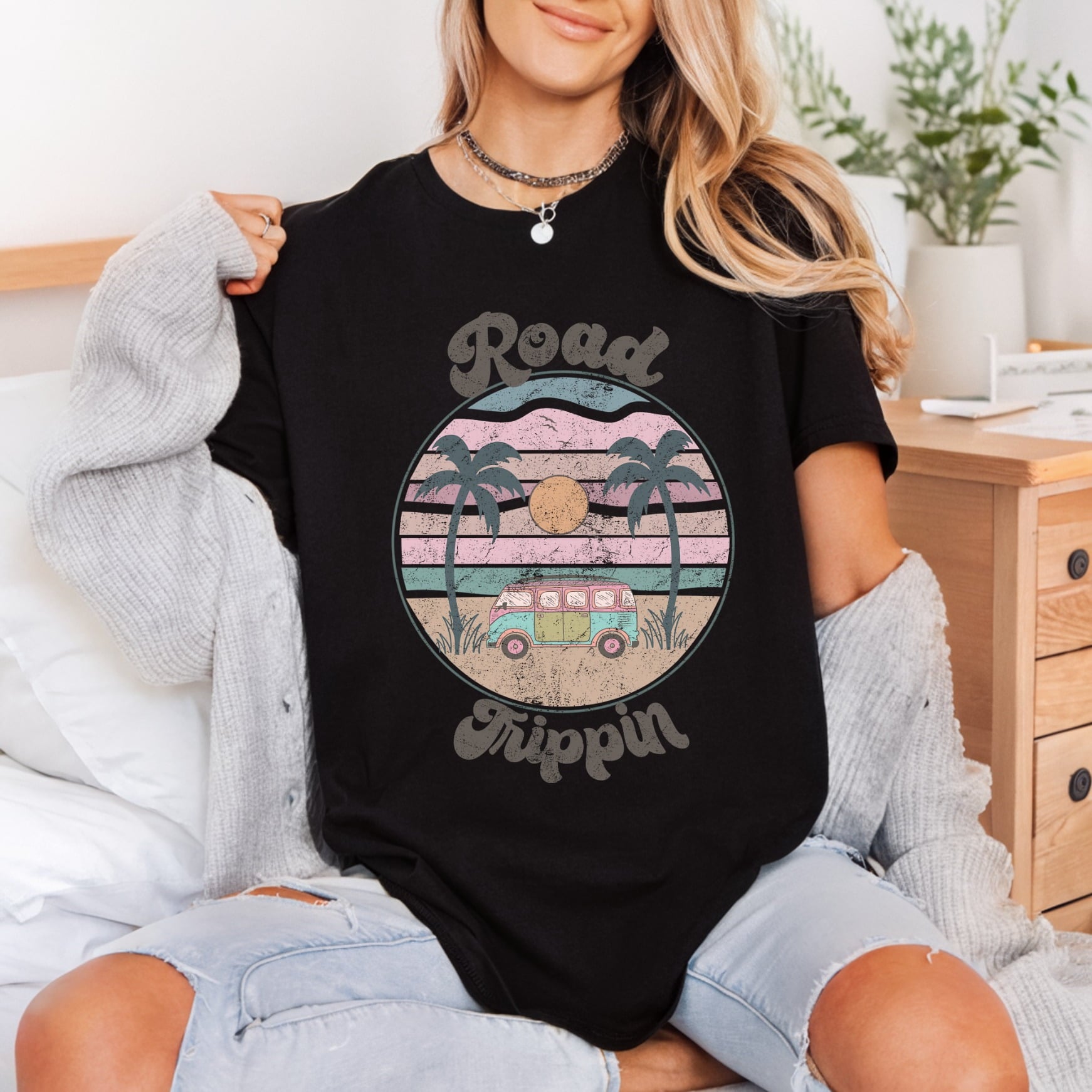 Road Trippin Van Palms Vintage Retro Ready to Press DTF Transfer for Dtf