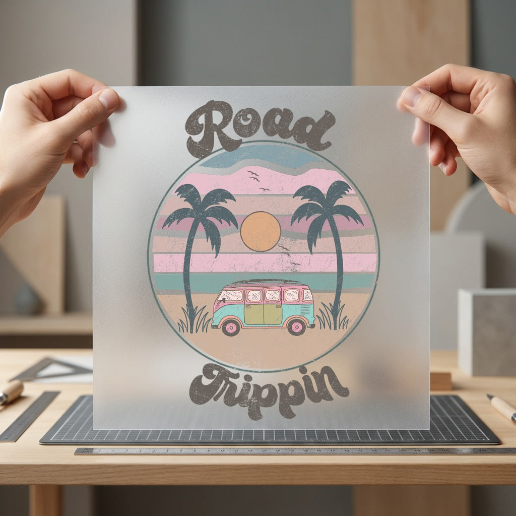 Road Trippin Van Palms Vintage Retro Ready to Press DTF Transfer for Dtf