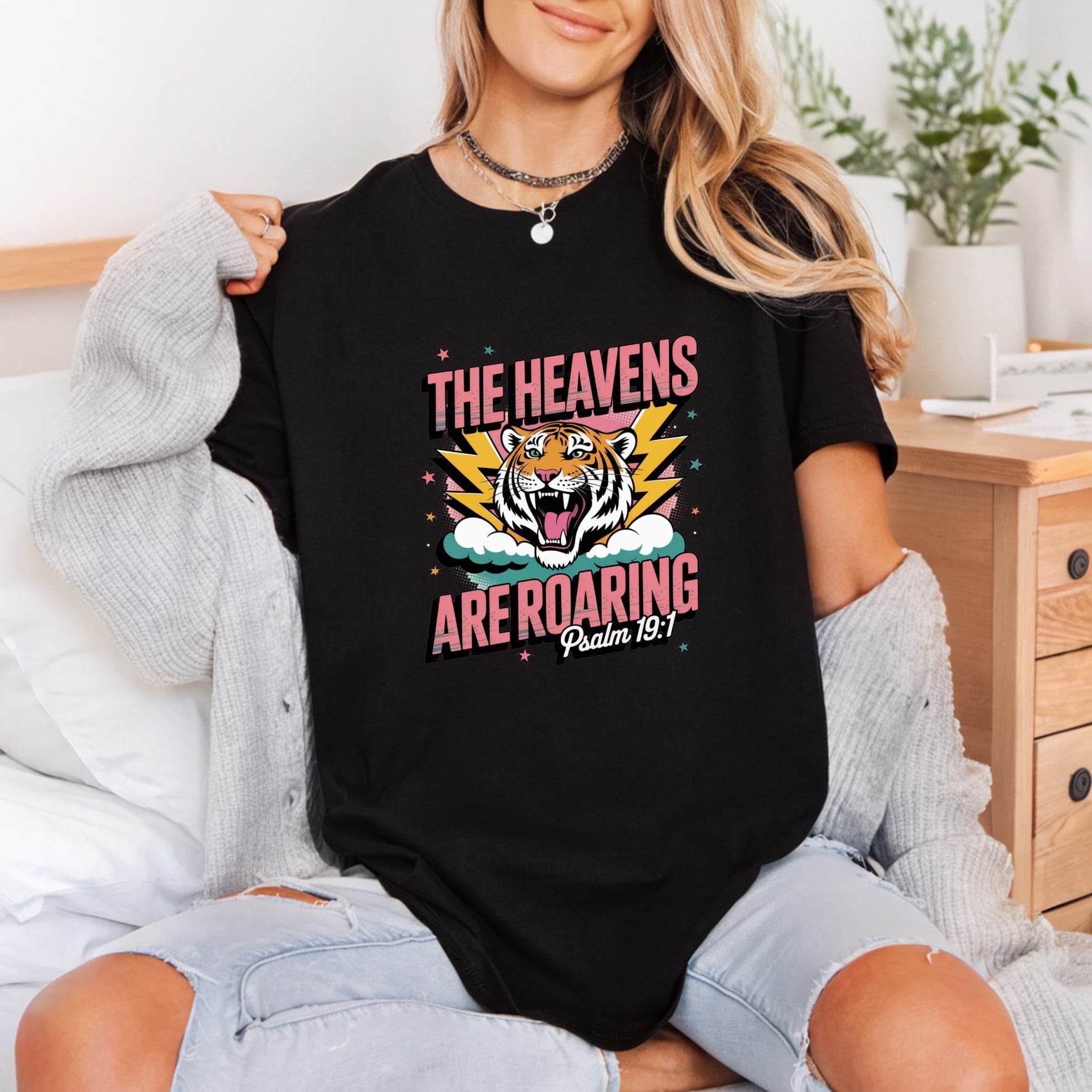 Roaring Heavens Tiger Retro Christian Faith Ready to Press DTF Transfer for Dtf