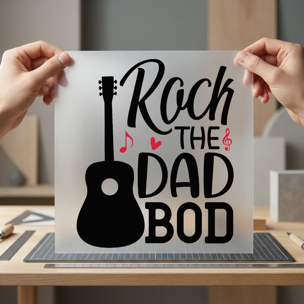 Rock Dad Bod Guitar Dad Funny Ready to Press DTF Transfer for Dtf