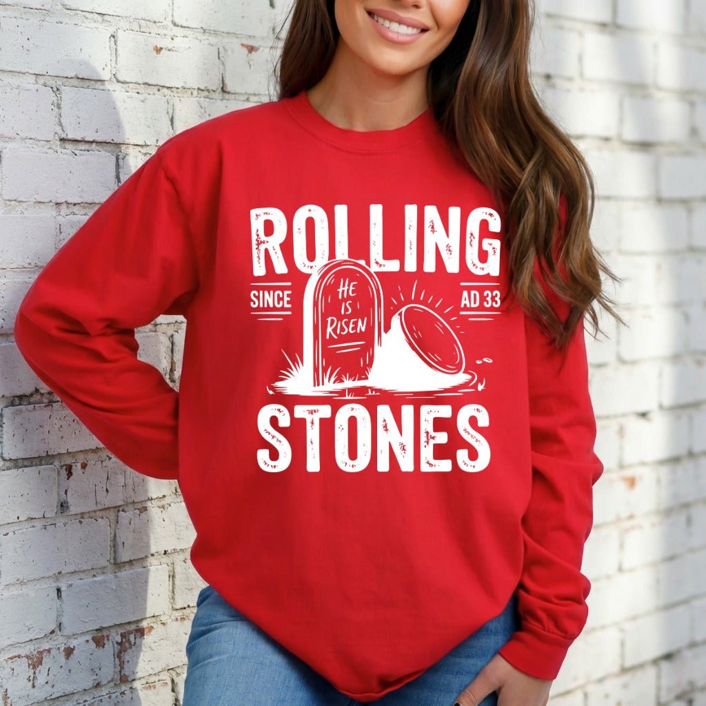 Rolling Stones, He Is Risen | Resurrection Faith Sweatshirt - Luckets.com
