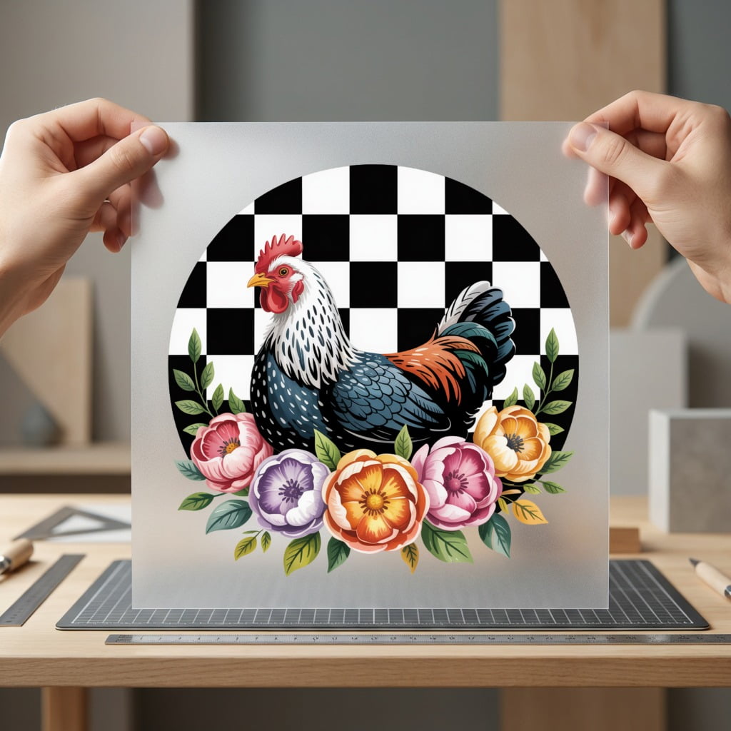 Rooster Floral Checkerboard Farmhouse Pet Floral Ready to Press DTF Transfer for Dtf