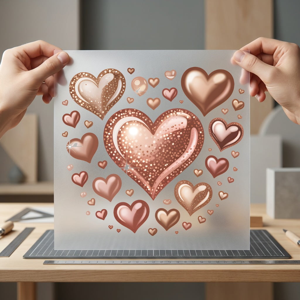 Rose Gold Hearts Glitter Valentine Ready to Press DTF Transfer for Dtf