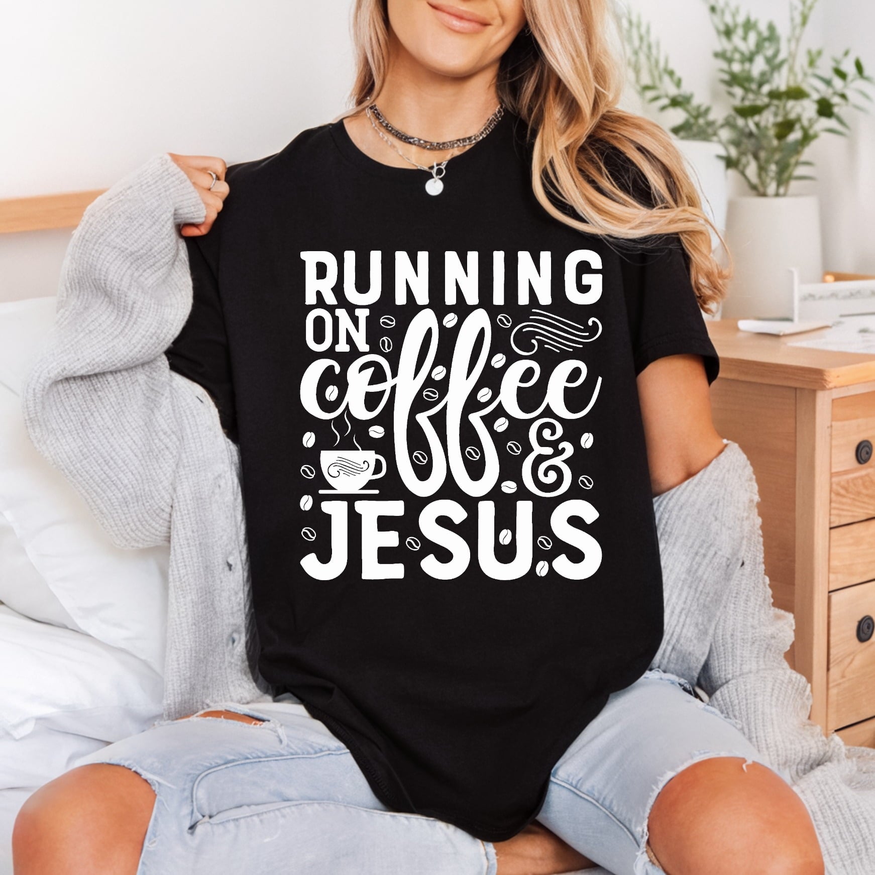 Running Coffee Jesus Faith-based Christian Faith Ready to Press DTF Transfer for Dtf