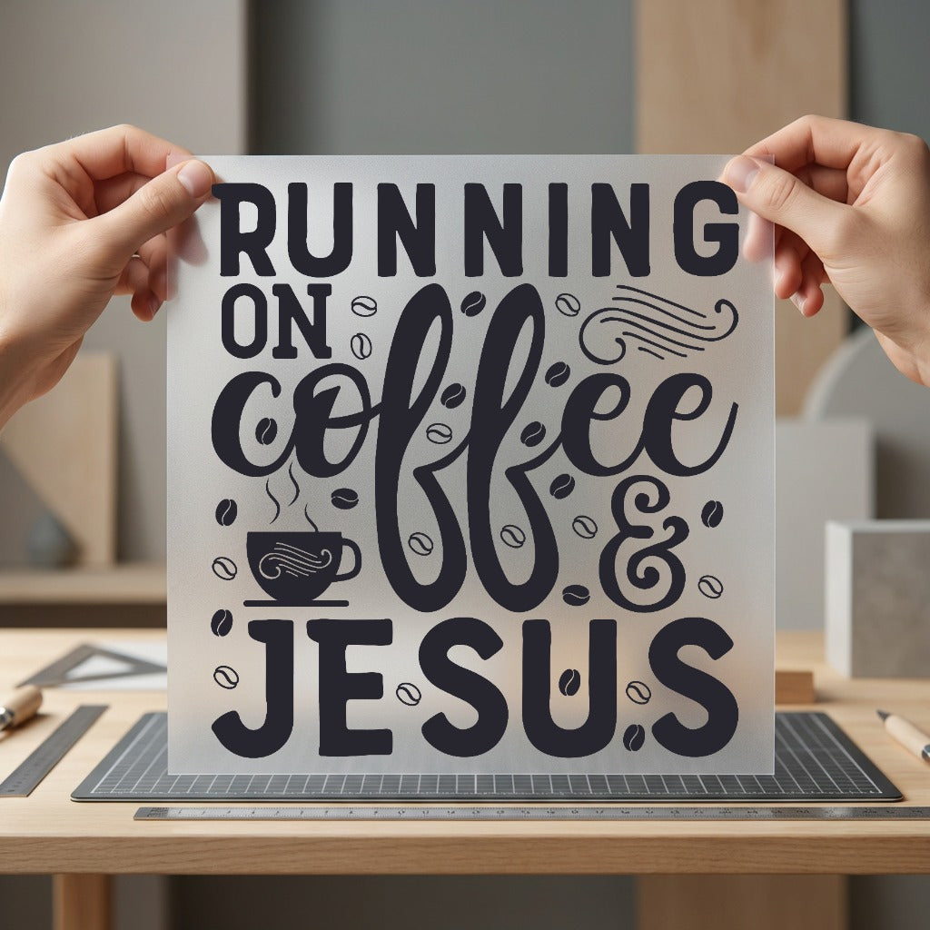 Running Coffee Jesus Faith-based Christian Faith Ready to Press DTF Transfer for Dtf
