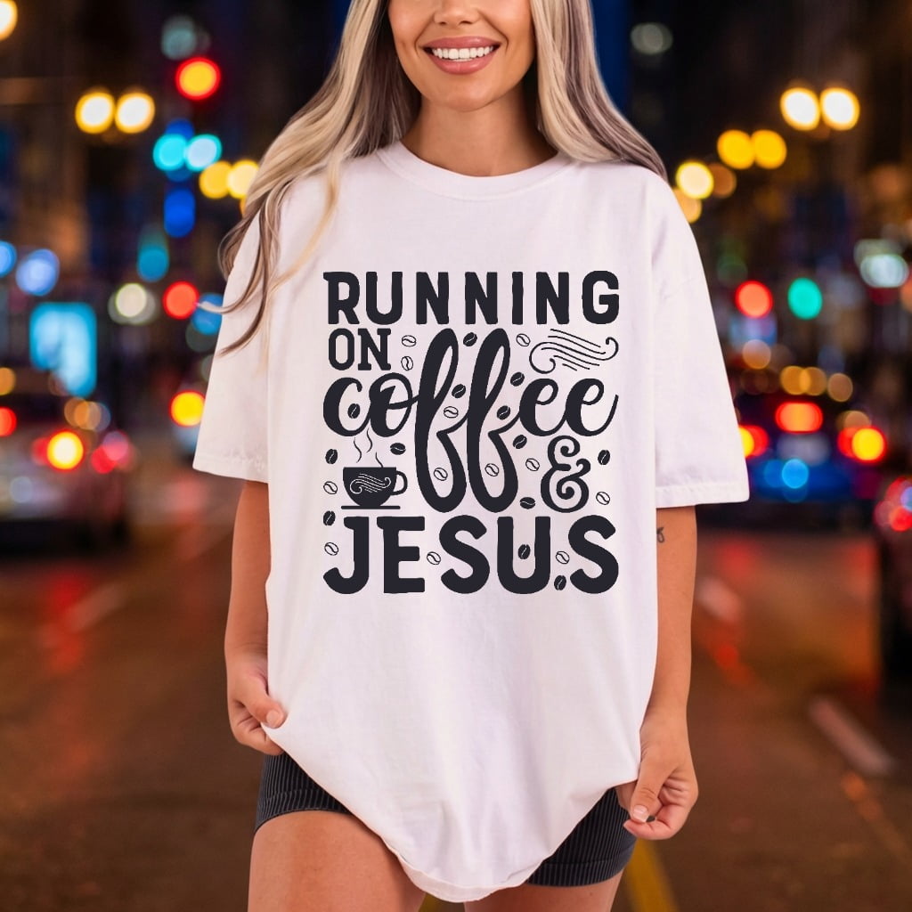 Running Coffee Jesus Faith-based Christian Faith Ready to Press DTF Transfer for Dtf