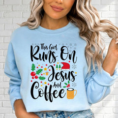 Runs On Jesus And Coffee | Christmas Spirit Sweatshirt - Luckets.com