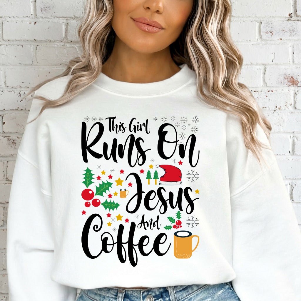 Runs On Jesus And Coffee | Christmas Spirit Sweatshirt - Luckets.com