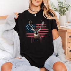 Rustic Deer American Flag Patriotic Usa Ready to Press DTF Transfer for Dtf