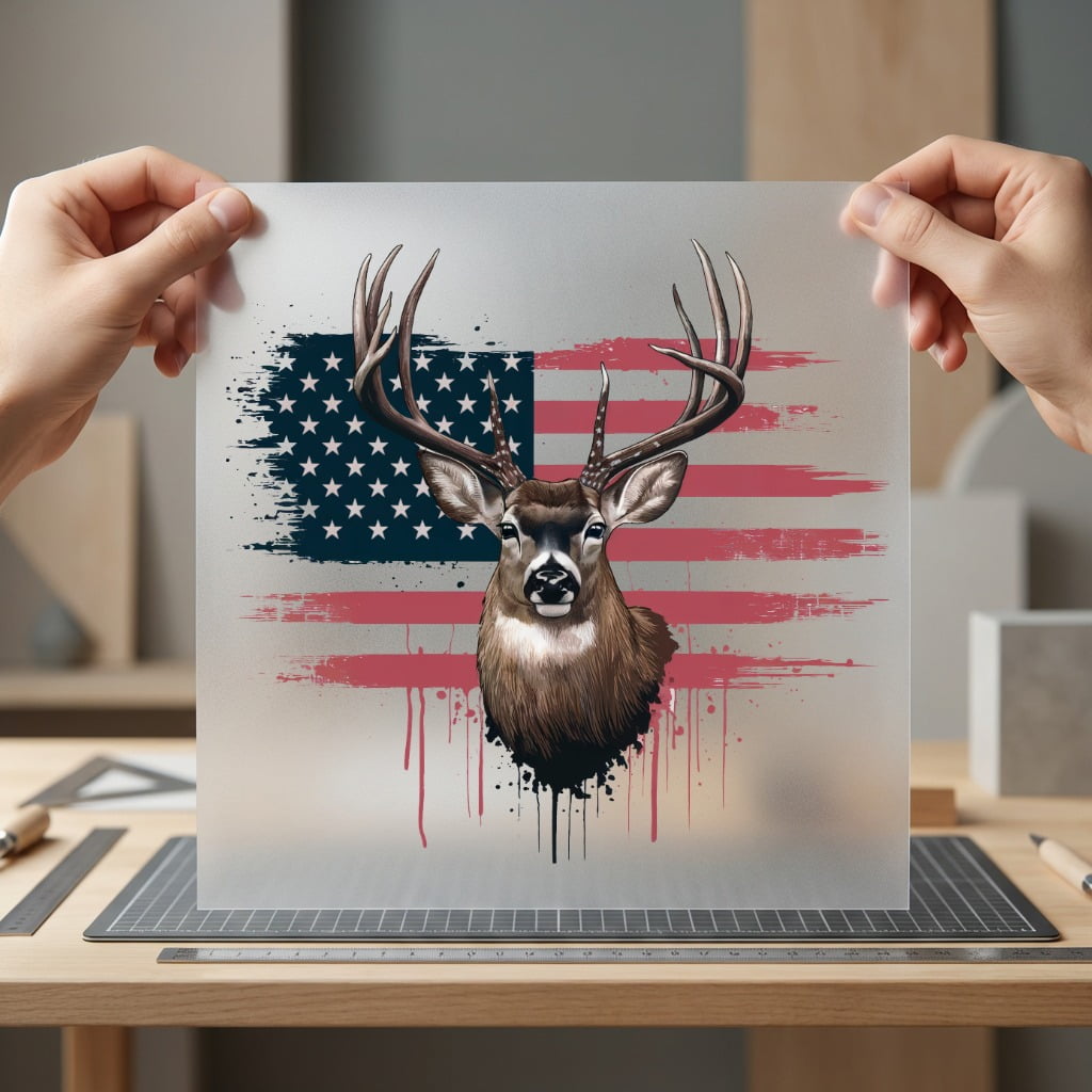 Rustic Deer American Flag Patriotic Usa Ready to Press DTF Transfer for Dtf