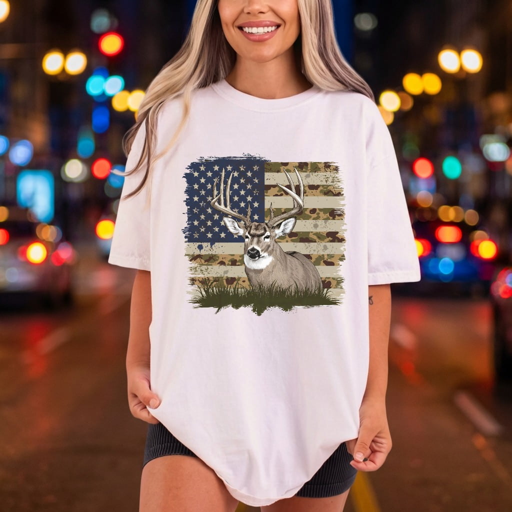 Rustic Deer Flag Patriotic Patriotic Usa Ready to Press DTF Transfer for Dtf
