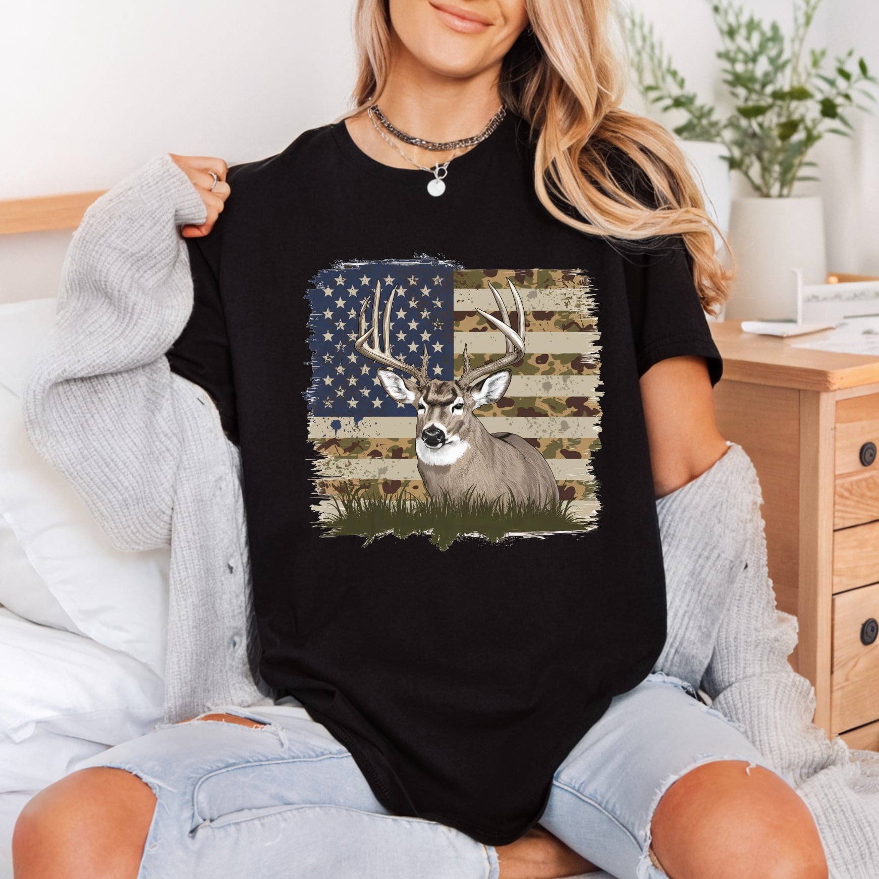 Rustic Deer Flag Patriotic Patriotic Usa Ready to Press DTF Transfer for Dtf