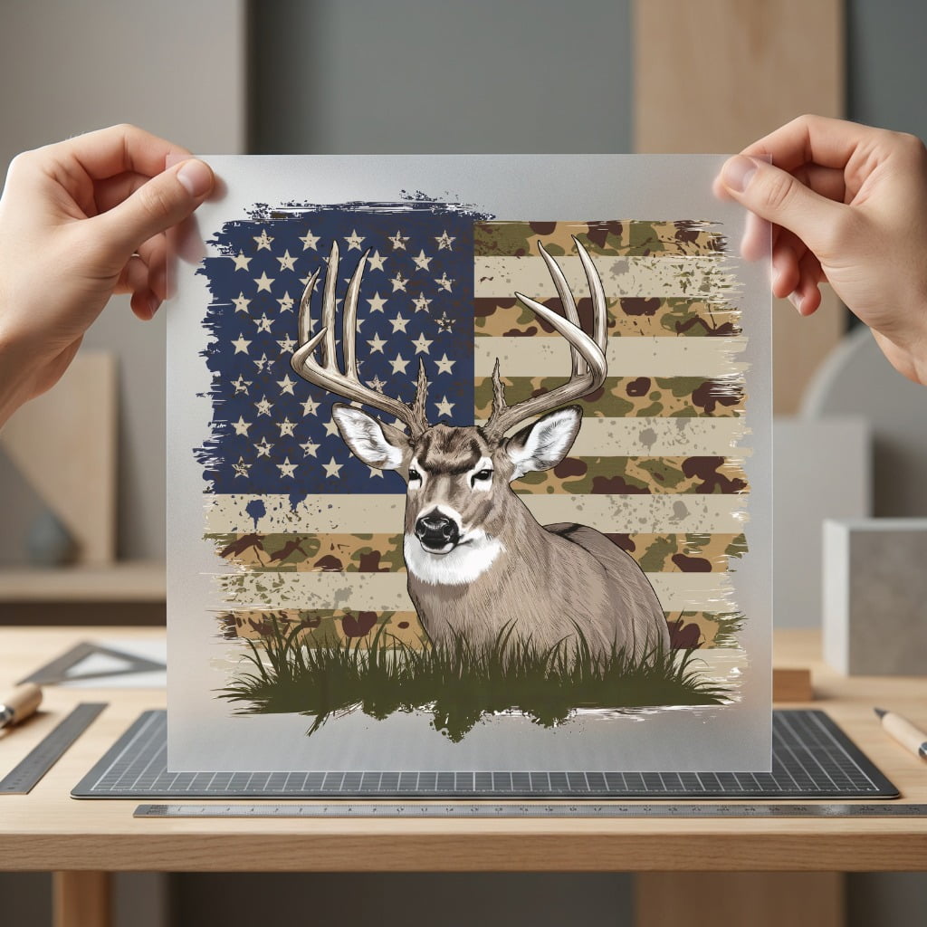 Rustic Deer Flag Patriotic Patriotic Usa Ready to Press DTF Transfer for Dtf