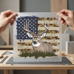 Rustic Deer Flag Patriotic Patriotic Usa Ready to Press DTF Transfer for Dtf