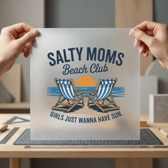 Salty Moms Beach Club Mom Funny Ready to Press DTF Transfer for Dtf