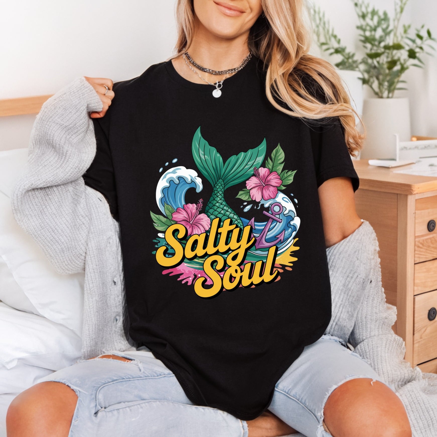 Salty Soul Mermaid Ocean Beach & Ocean Collection Ocean & Waves Collection Ready to Press DTF Transfer for Dtf