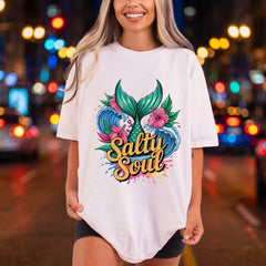 Salty Soul Mermaid Tropical Summer Ready to Press DTF Transfer for Dtf