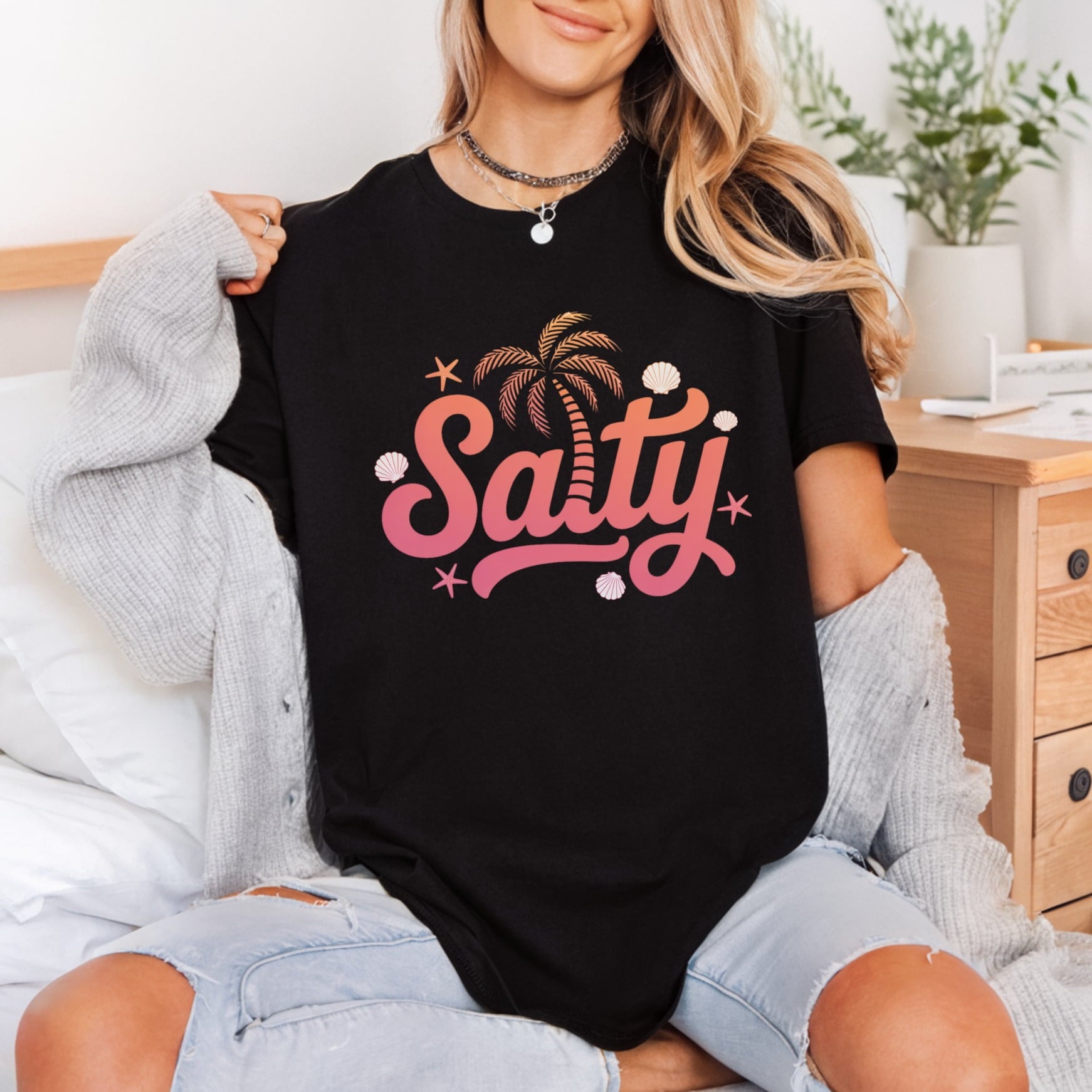 Salty Summer Vibes Beachy Summer Vintage Ready to Press DTF Transfer for Dtf