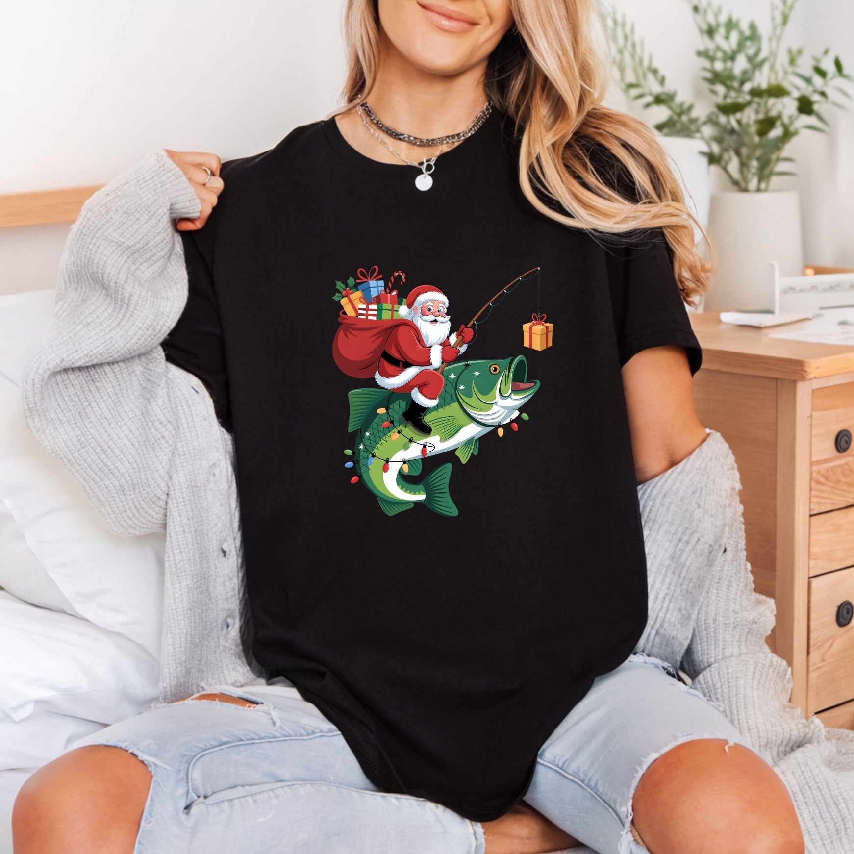 Santa Bass Fishing Christmas Christmas Dad Ready to Press DTF Transfer for Dtf