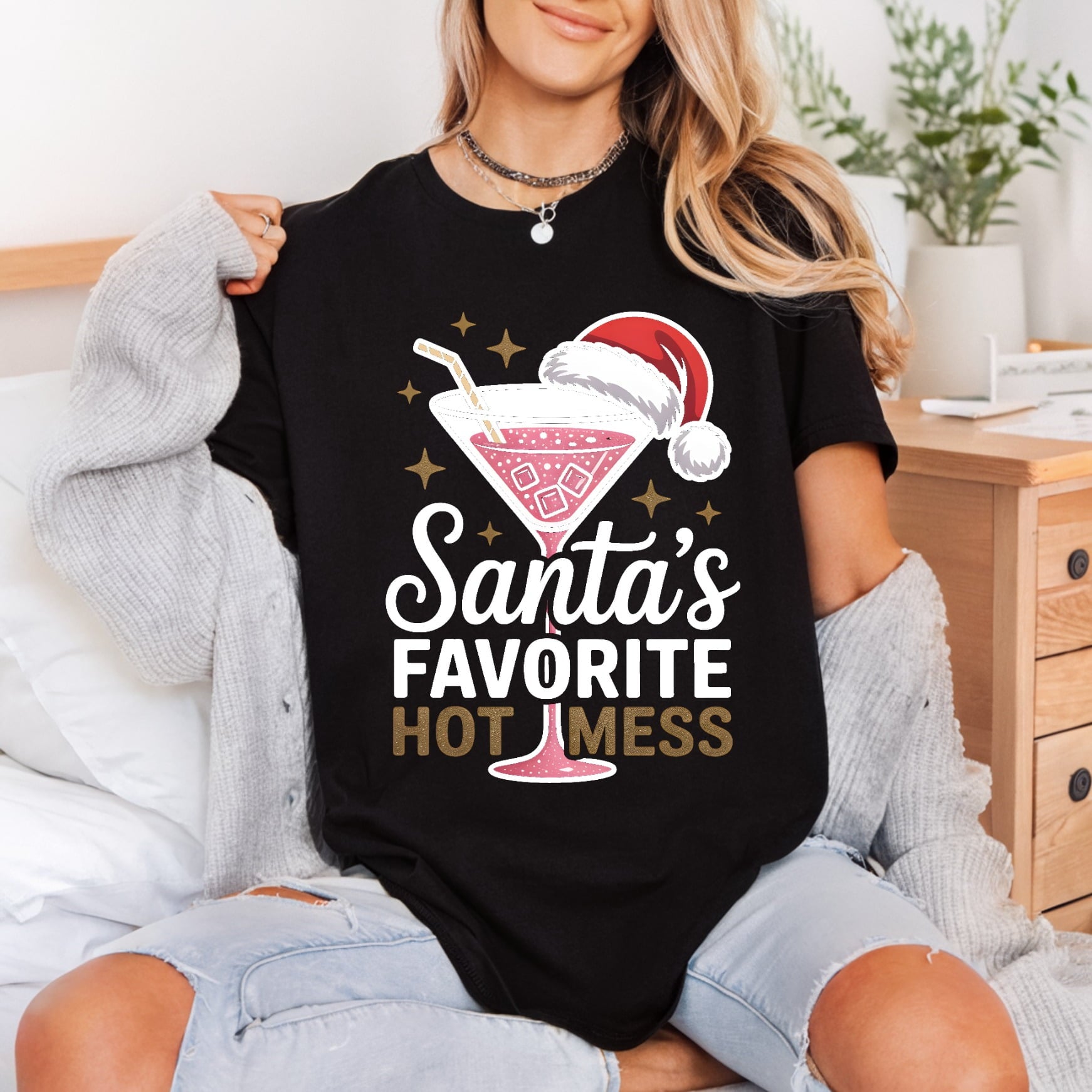 Santa Favorite Hot Mess Christmas Mom Ready to Press DTF Transfer for Dtf