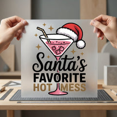 Santa Favorite Hot Mess Christmas Mom Ready to Press DTF Transfer for Dtf
