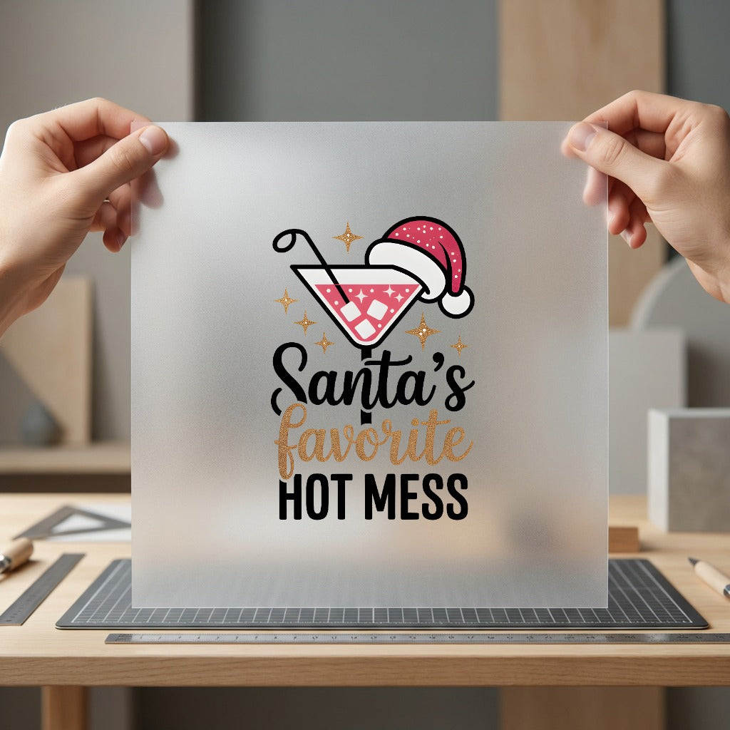 Santa Favorite Hot Mess Christmas Mom Ready to Press DTF Transfer for Dtf