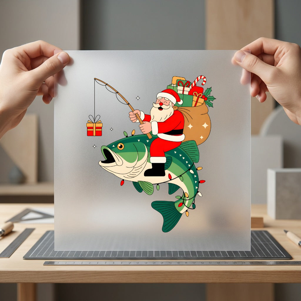 Santa Fishing Bass Christmas Christmas Funny Ready to Press DTF Transfer for Dtf