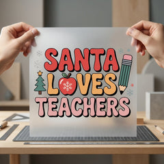 Santa Loves Teachers Retro Christmas Teacher Ready to Press DTF Transfer for Dtf